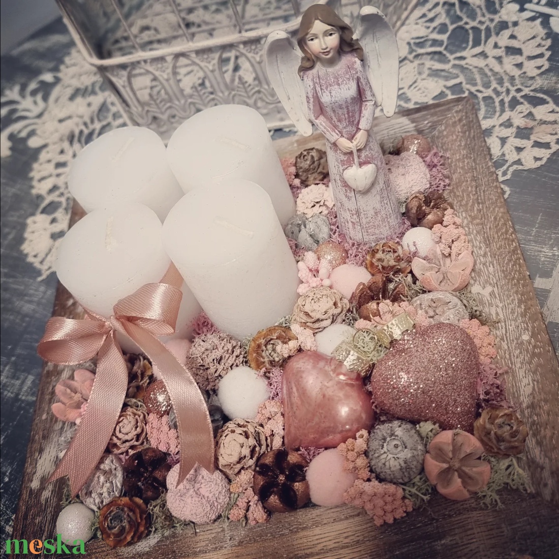 Angyalkás adventi tálca - karácsony - karácsonyi lakásdekoráció - ünnepi asztaldekoráció - Meska.hu