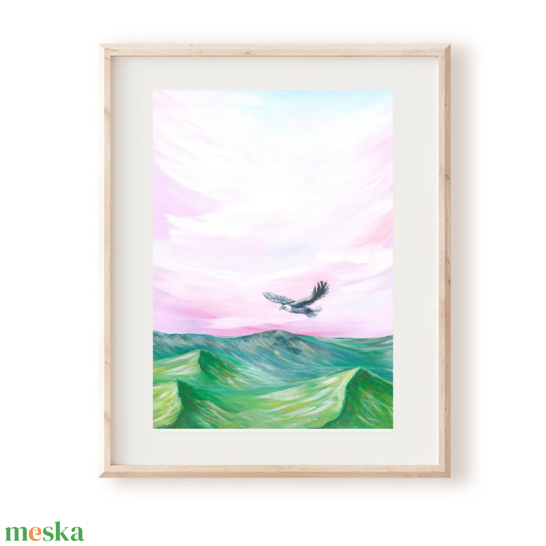 RÓZSASZÍN KILÁTÁS - festmény szett 3 darabos, Art print eredeti MADARAS festményem alapján  - otthon & életmód - dekoráció - kép & falikép - több részes kép - Meska.hu