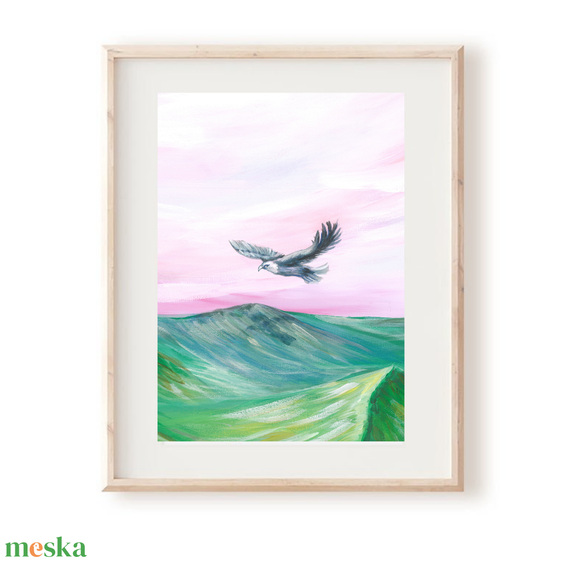 RÓZSASZÍN KILÁTÁS - festmény szett 3 darabos, Art print eredeti MADARAS festményem alapján  - otthon & életmód - dekoráció - kép & falikép - több részes kép - Meska.hu