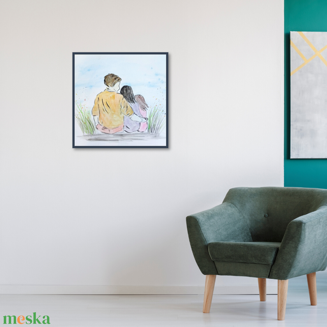 Egyedi családi festmény ajándékba szülőknek, családnak-eredeti festmény, kérhető saját felirattal, monogrammal, dátummal - művészet - festmény - festmény vegyes technika - Meska.hu