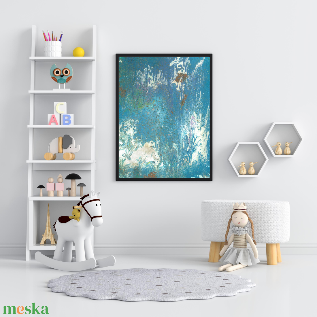 'Lélektükör' kék, türkiz absztrakt festmény - eredeti festményem art print változata. Limitált kiadás - otthon & lakás - dekoráció - kép & falikép - művészi nyomat - Meska.hu