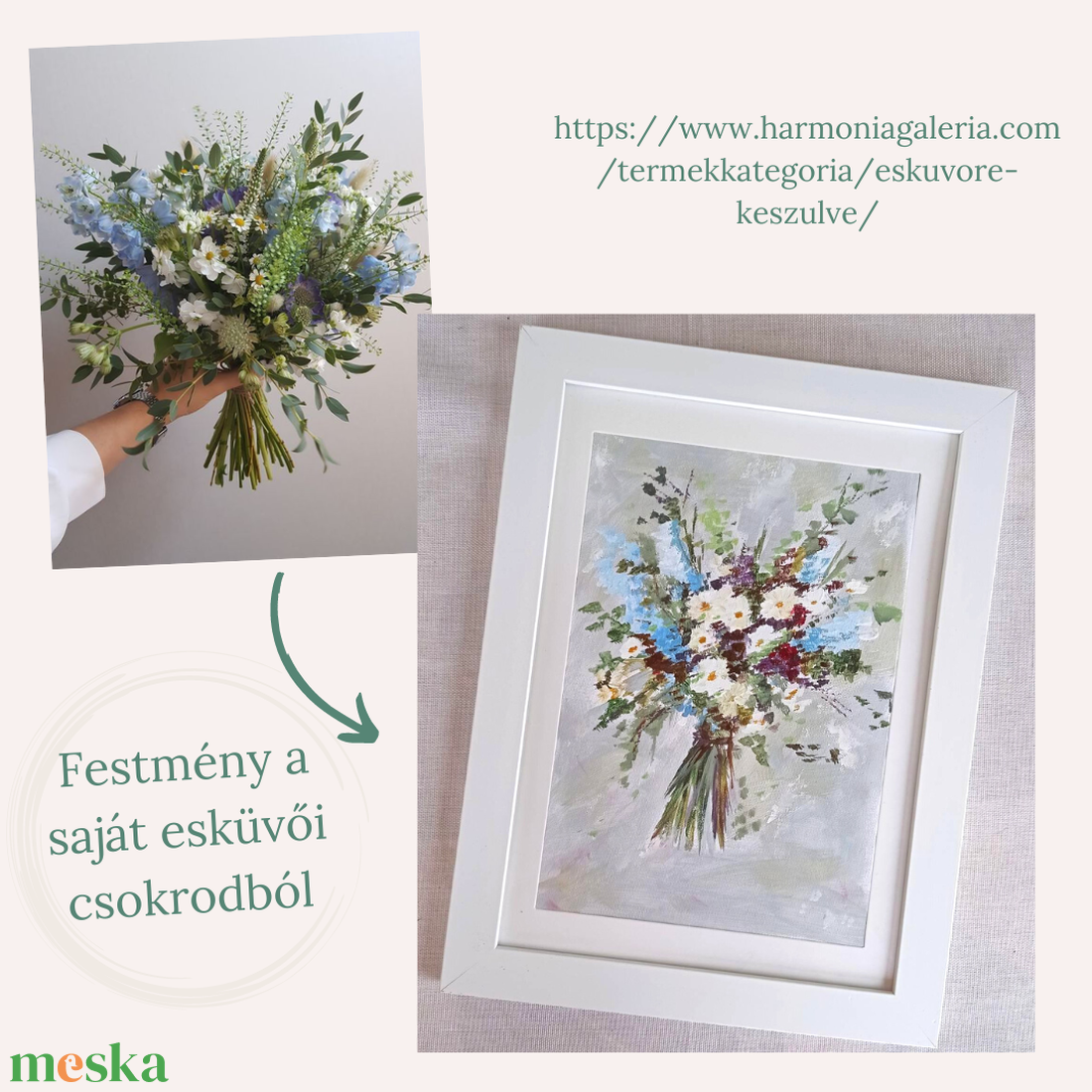 Saját esküvői csokor megfestése fotó alapján, Csokorból műalkotás, Eredeti, egyedi virágcsokor akril festmény - esküvő - menyasszonyi- és dobócsokor - Meska.hu