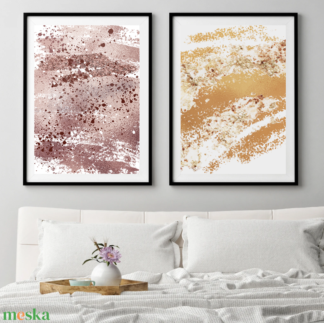 Rosegold és gold absztrakt modern képek / 2db Művészi art print. Limitált kiadásban többféle méretben - otthon & lakás - dekoráció - kép & falikép - több részes kép - Meska.hu