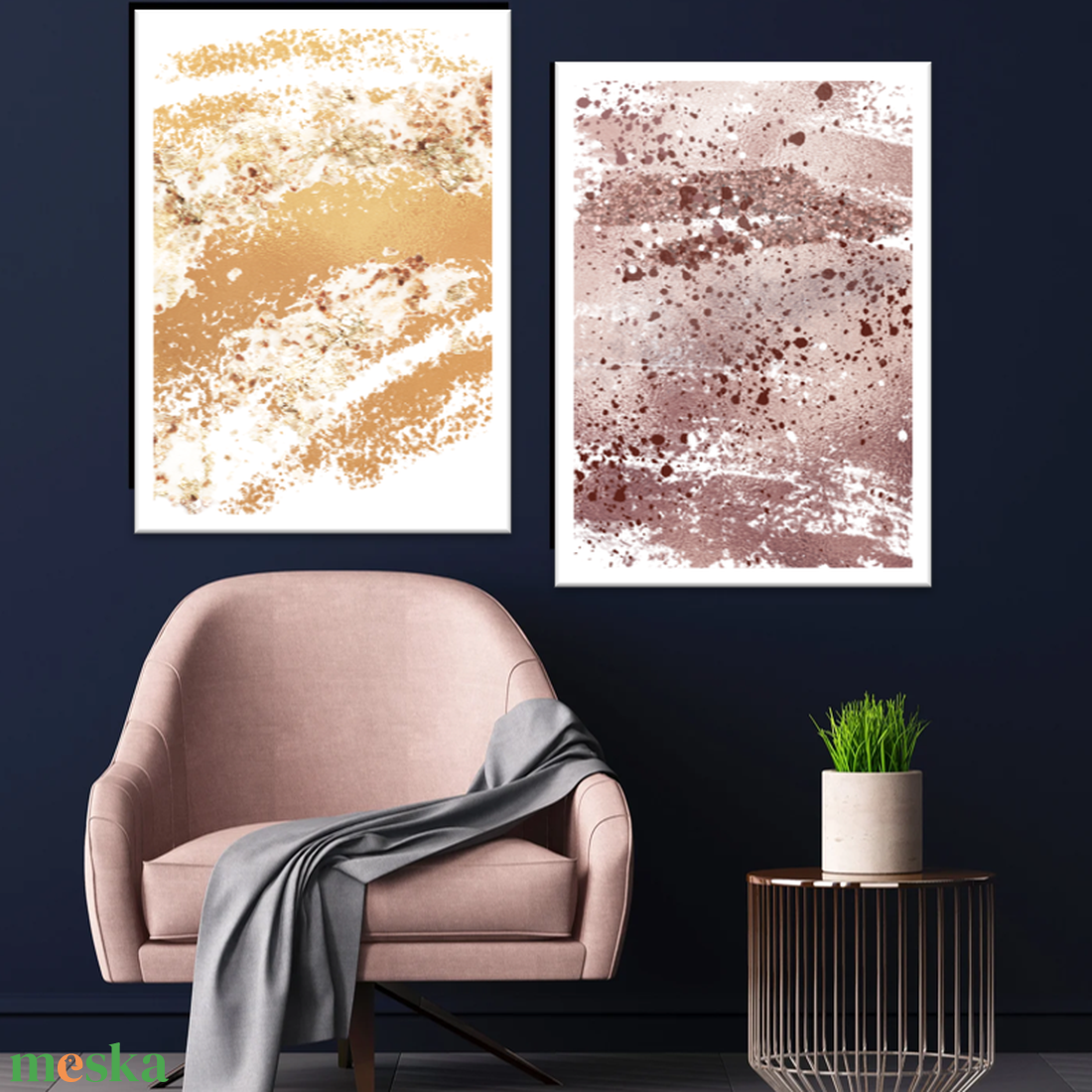 Rosegold és gold absztrakt modern képek / 2db Művészi art print. Limitált kiadásban többféle méretben - otthon & lakás - dekoráció - kép & falikép - több részes kép - Meska.hu