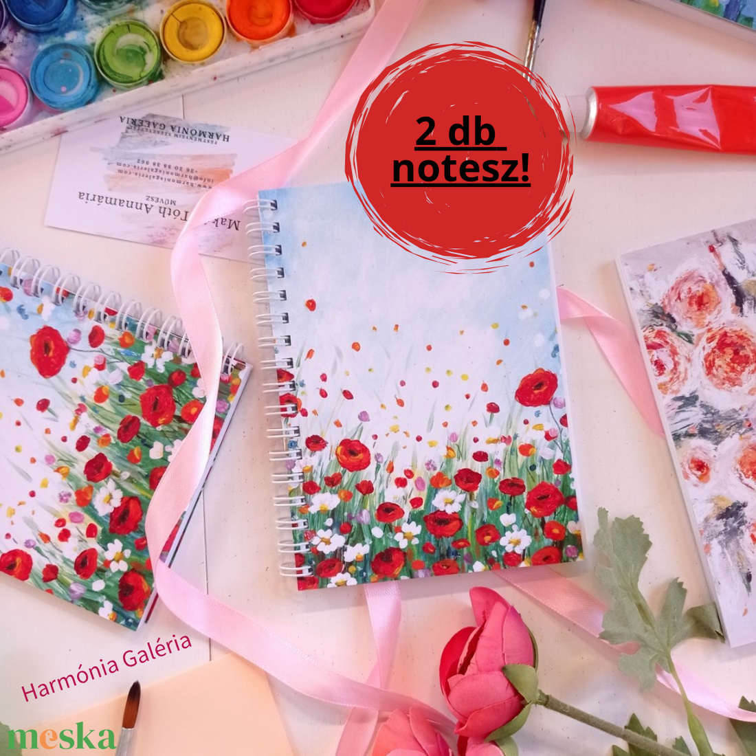 2 db pipacsos művészi notesz! A6-os, 100 sima oldal, az első és hátsó borító festmény, az első oldal személyre szabható - otthon & életmód - papír, írószer - jegyzetfüzet & napló - Meska.hu