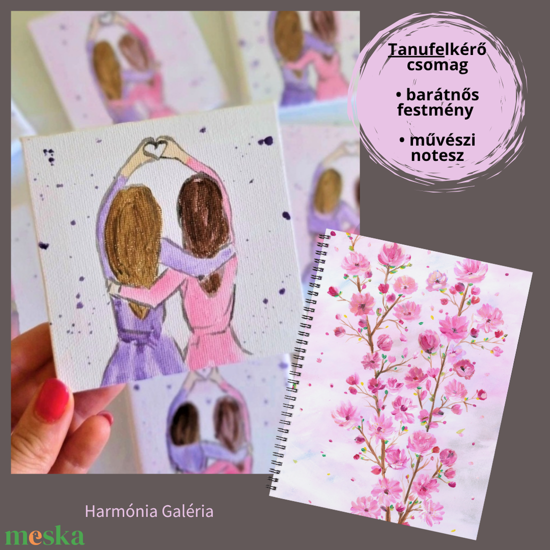 Tanufelkérő ajándékcsomag- mini festmény és művészi notesz. Festmény névre szóló, személyre szabott hajjal, névvel - esküvő - lánybúcsú - Meska.hu