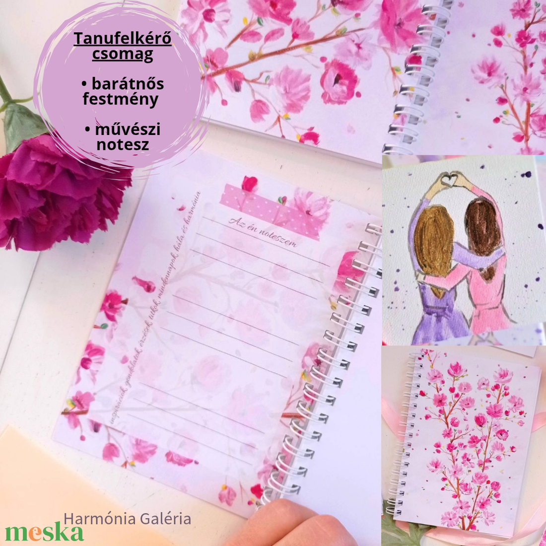 Tanufelkérő ajándékcsomag- mini festmény és művészi notesz. Festmény névre szóló, személyre szabott hajjal, névvel - esküvő - lánybúcsú - Meska.hu
