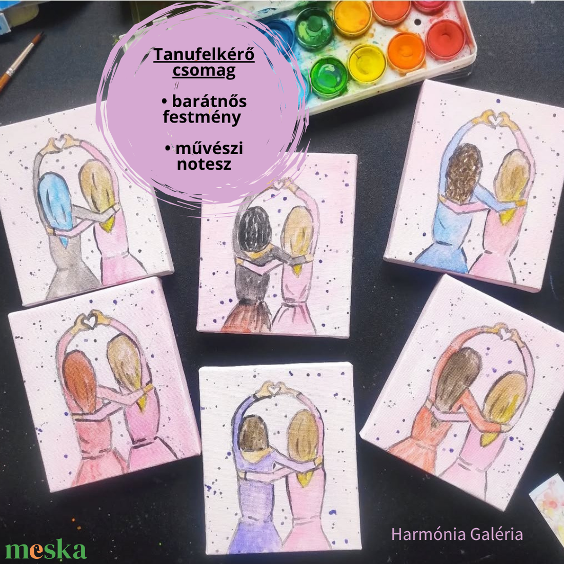 Tanufelkérő ajándékcsomag- mini festmény és művészi notesz. Festmény névre szóló, személyre szabott hajjal, névvel - esküvő - lánybúcsú - Meska.hu