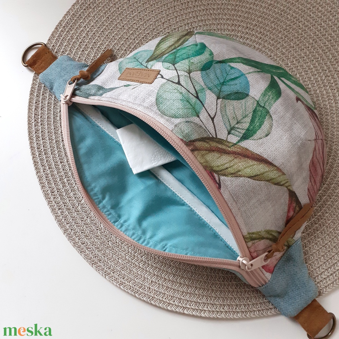 Türkiz, leveles Övtáska, Kistáska, Crossbody - táska & tok - övtáska - Meska.hu