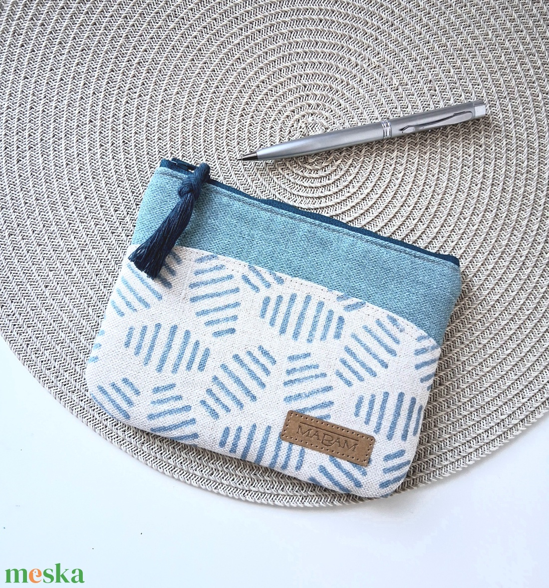 Türkiz csíkos lapos neszesszer, tok - táska & tok - neszesszer - Meska.hu