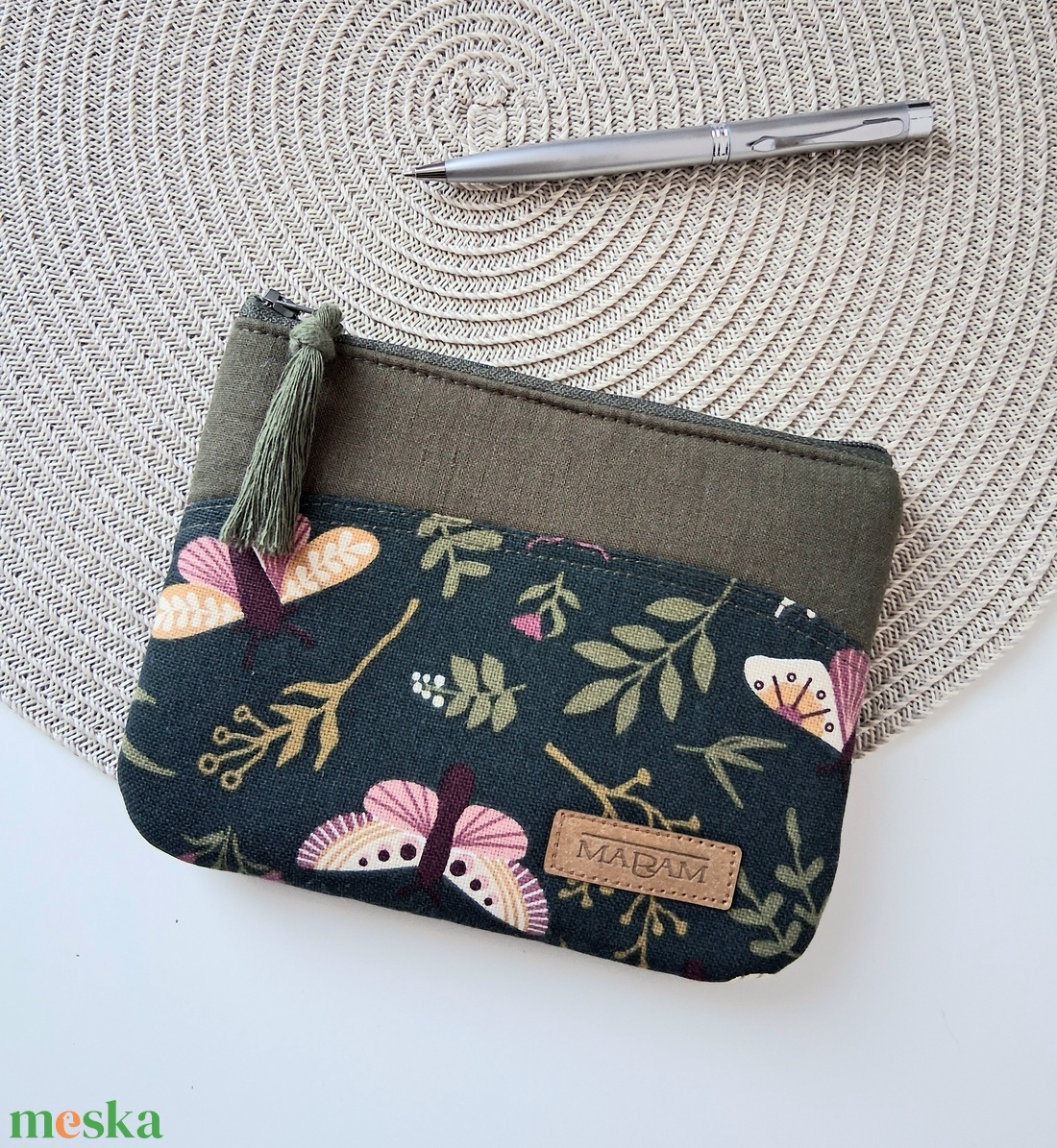 Zöld, lepkés, női lapos neszesszer, tok - táska & tok - neszesszer - Meska.hu