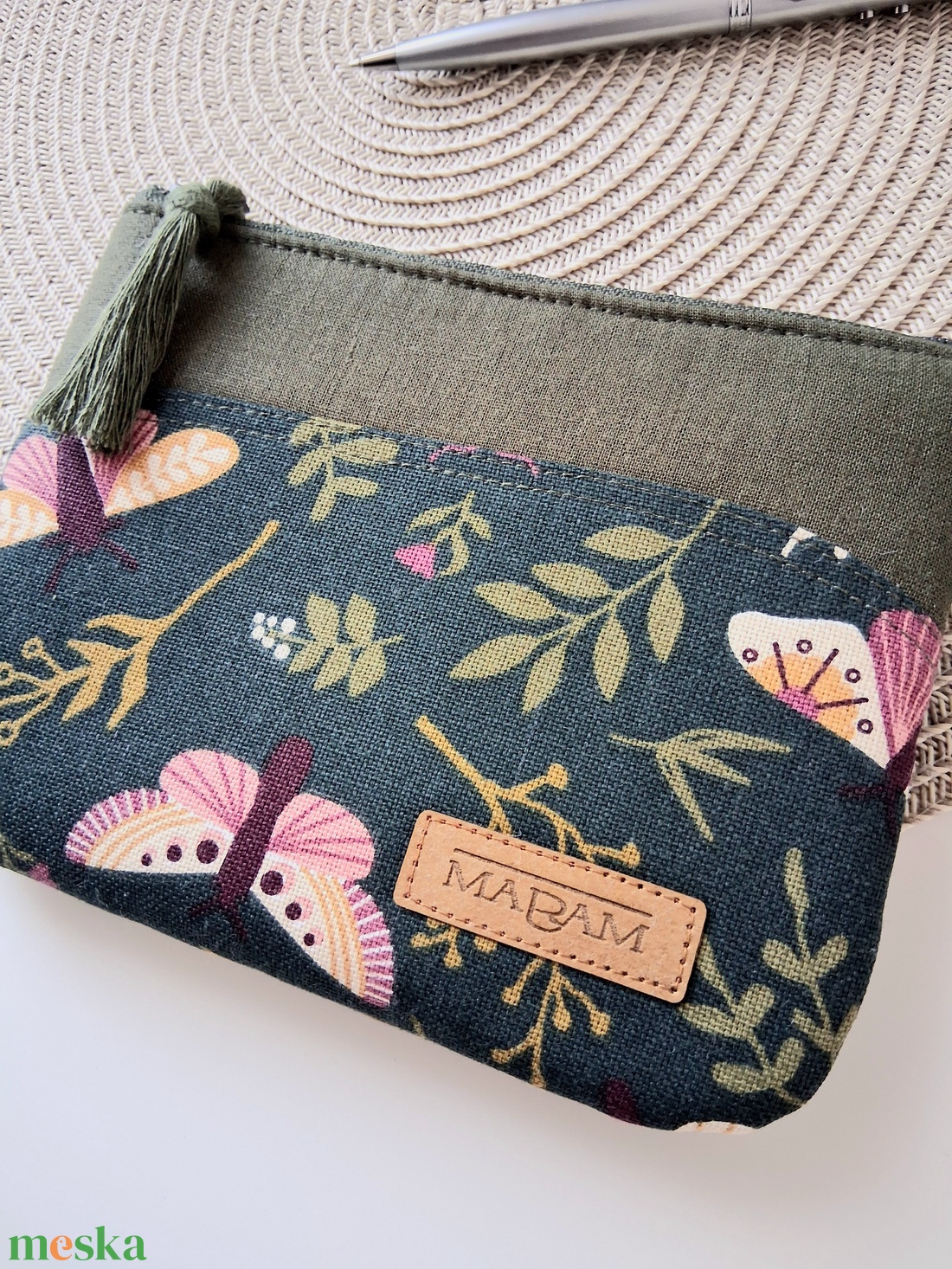 Zöld, lepkés, női lapos neszesszer, tok - táska & tok - neszesszer - Meska.hu