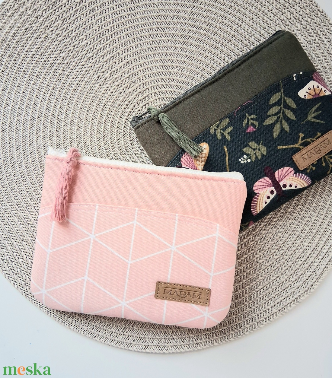 Barack színű, geometrikus mintás,  női lapos neszesszer, tok - táska & tok - neszesszer - Meska.hu