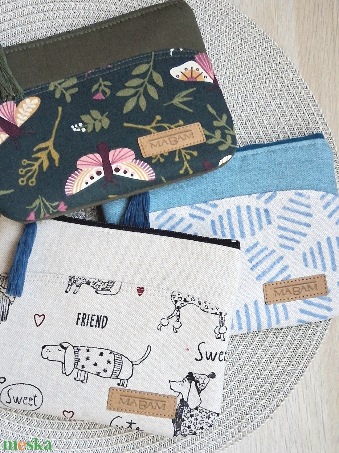 Mohazöld, nyuszis női lapos neszesszer, tok - táska & tok - neszesszer - Meska.hu