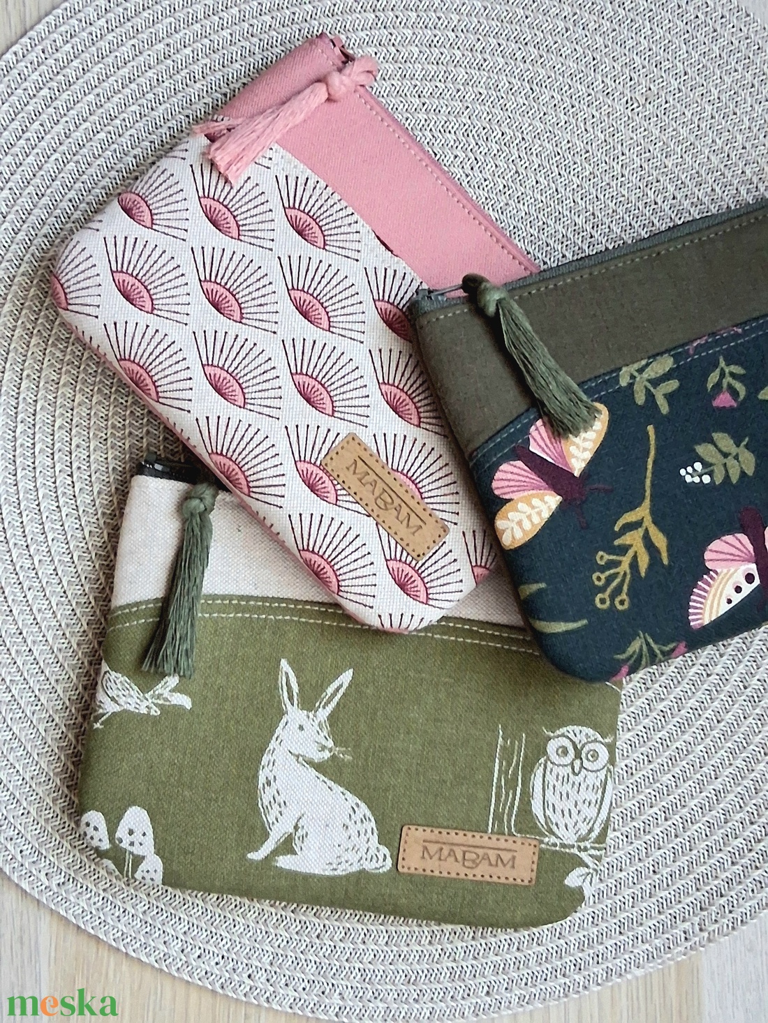 Mohazöld, nyuszis női lapos neszesszer, tok - táska & tok - neszesszer - Meska.hu