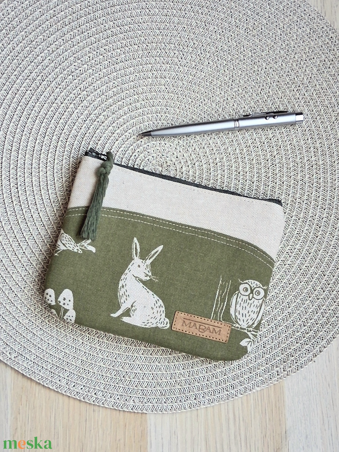 Mohazöld, nyuszis női lapos neszesszer, tok - táska & tok - neszesszer - Meska.hu