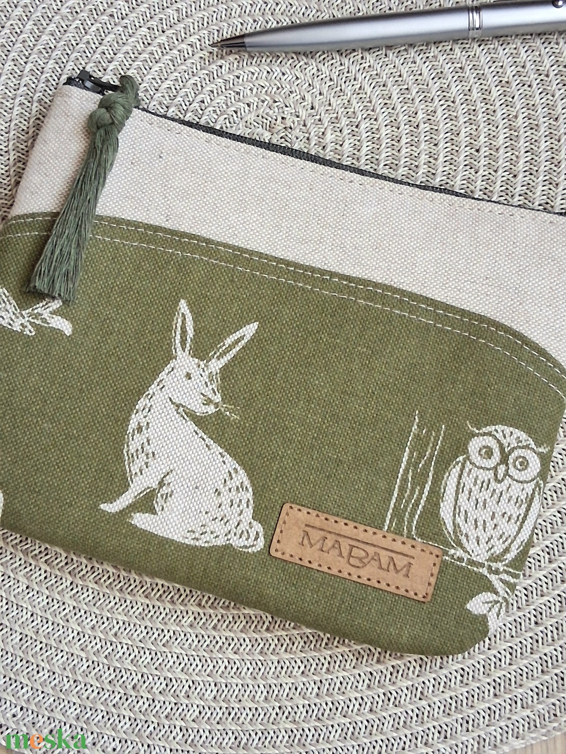 Mohazöld, nyuszis női lapos neszesszer, tok - táska & tok - neszesszer - Meska.hu