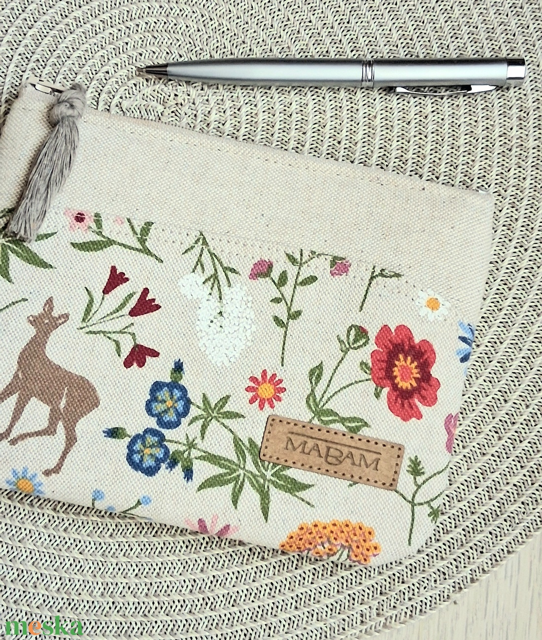 Őzikés virágos,  női lapos neszesszer, tok - táska & tok - neszesszer - Meska.hu