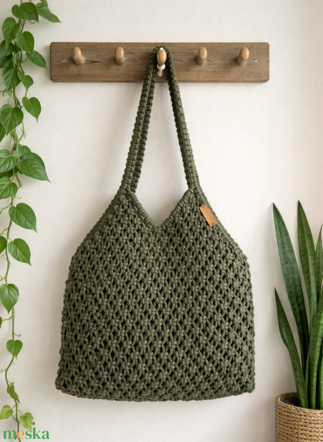 Keki színű makramé táska, válltáska - táska & tok - kézitáska & válltáska - válltáska - Meska.hu