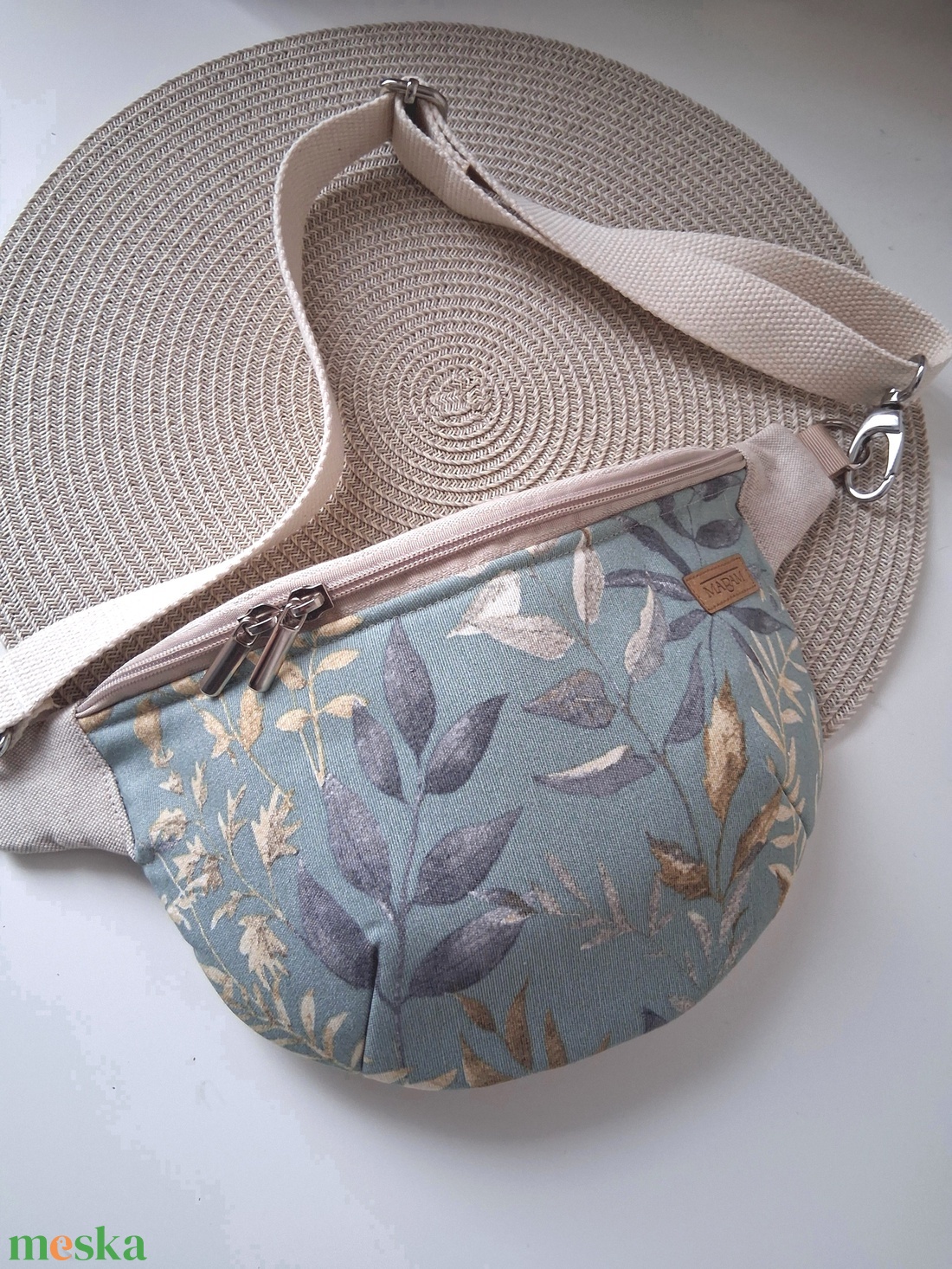 Acélkék, levélmintás Övtáska, Kistáska, Crossbody  - táska & tok - övtáska - Meska.hu