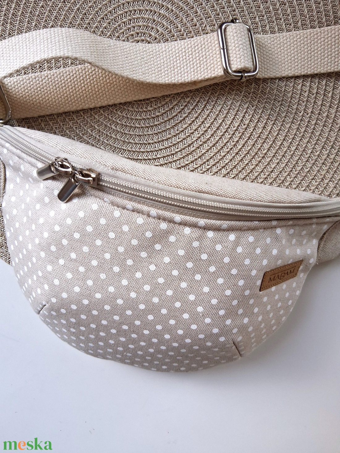 Pöttyös, bézs vászon Övtáska, Kistáska, Crossbody - táska & tok - övtáska - Meska.hu
