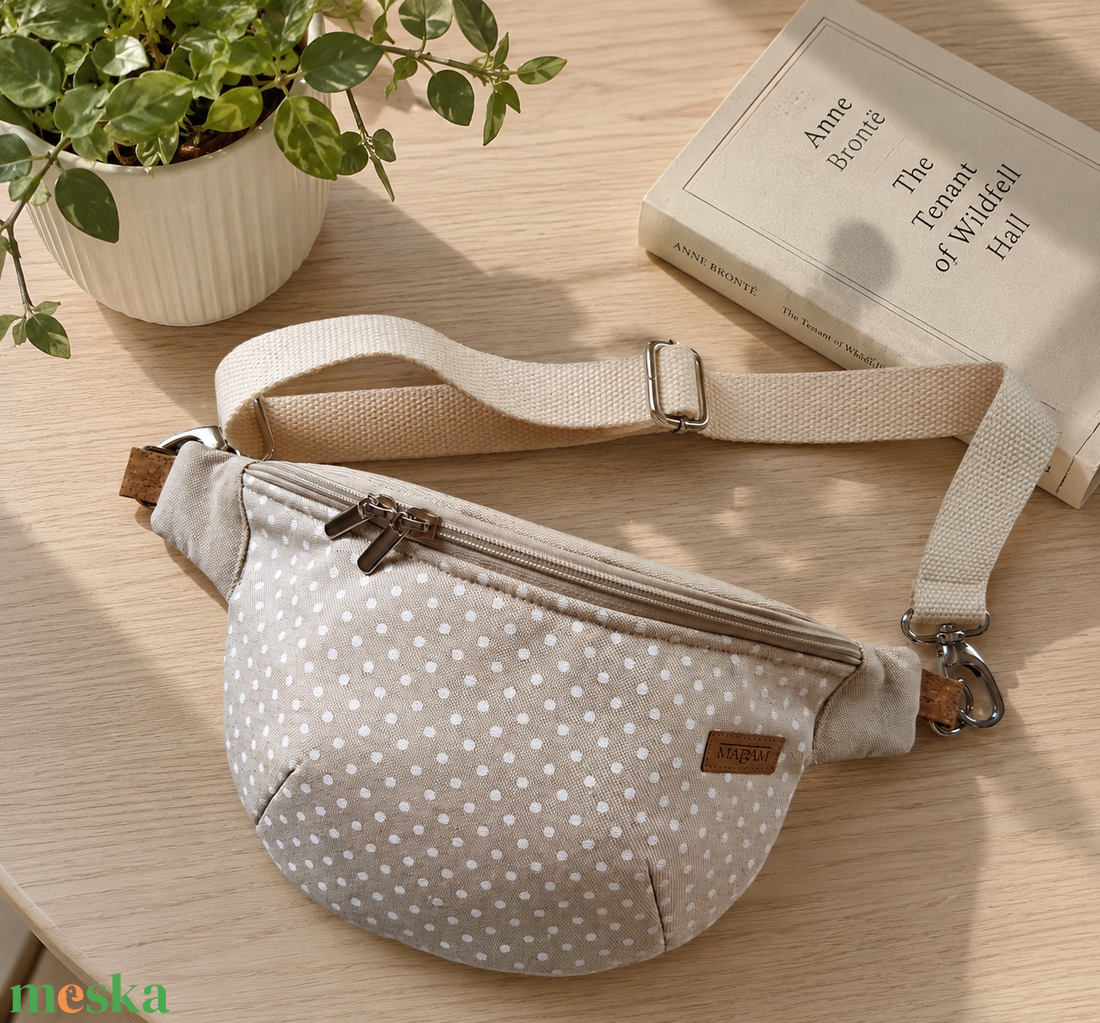 Pöttyös, bézs vászon Övtáska, Kistáska, Crossbody - táska & tok - övtáska - Meska.hu
