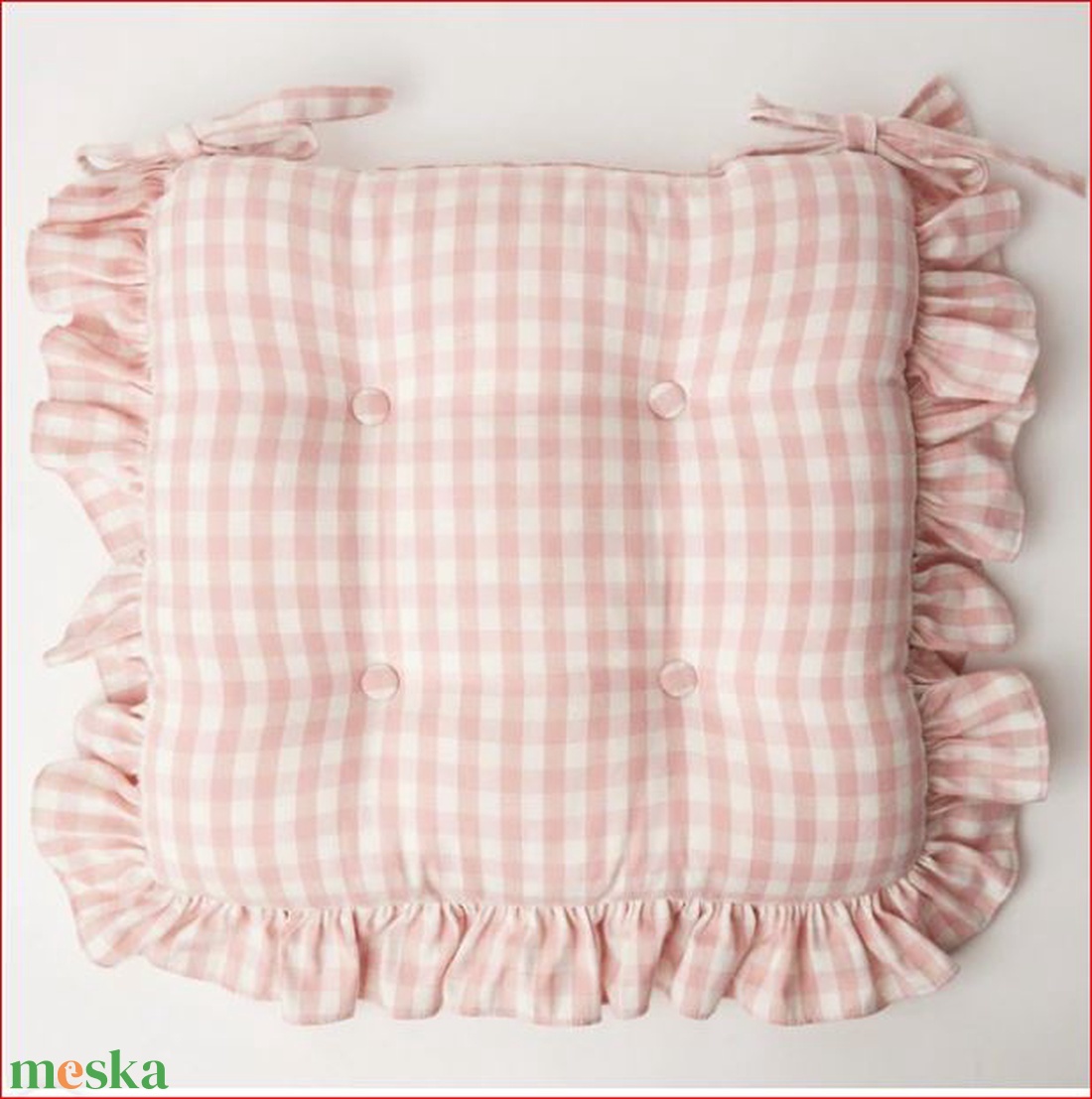 Vintage fodros székpárna megkötővel - Vichy Karo - Shabby Chic - otthon & életmód - lakástextil - párna & párnahuzat - Meska.hu