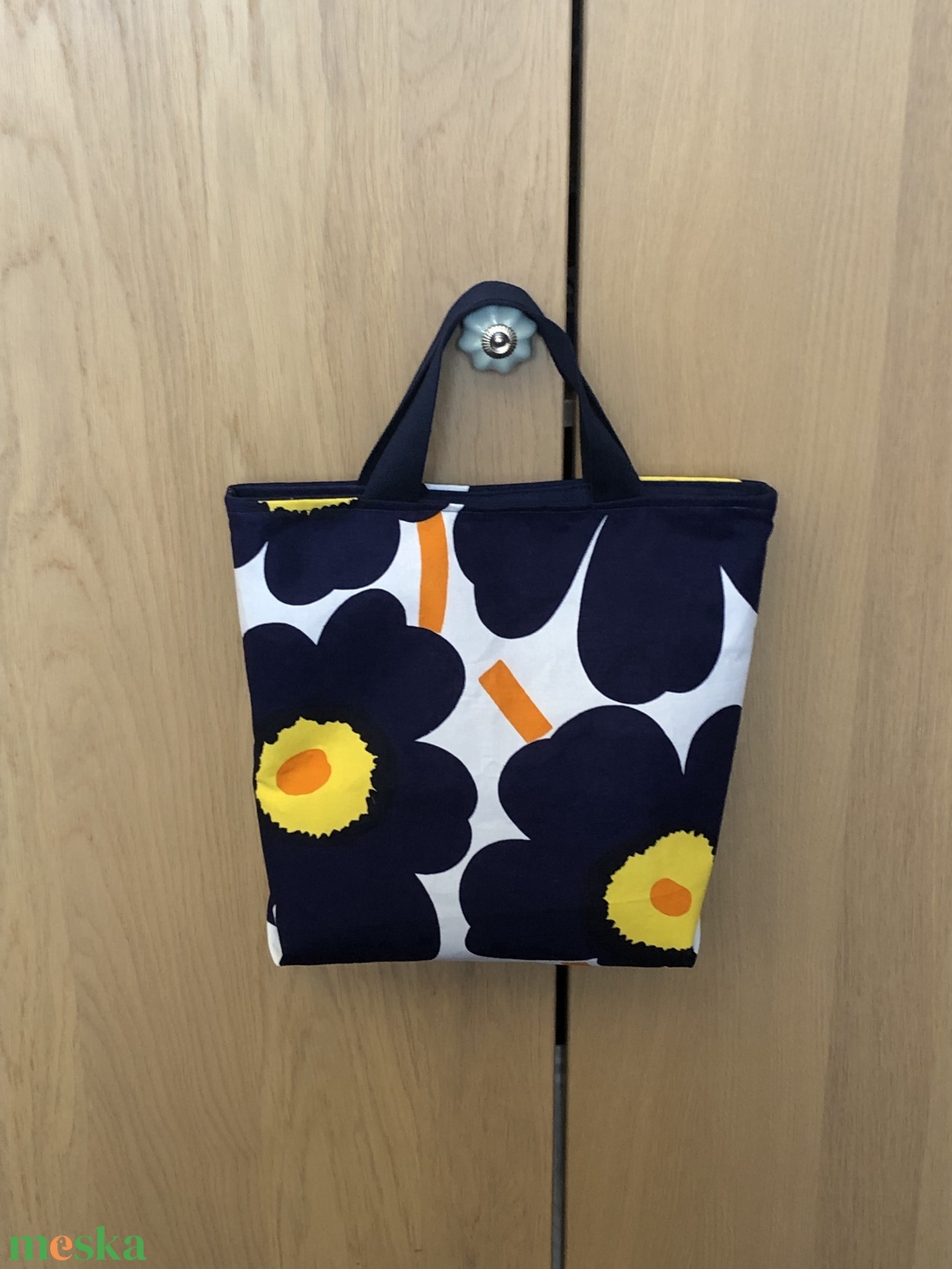 Bélelt Szatyorka - MARIMEKKO POPPY BLUE ORANGE - táska & tok - kézitáska & válltáska - vállon átvethető táska - Meska.hu