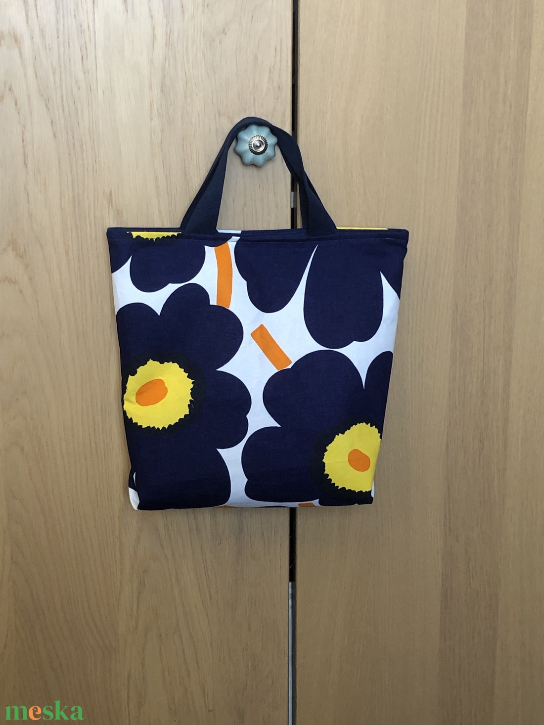 Bélelt Szatyorka - MARIMEKKO POPPY BLUE ORANGE - táska & tok - kézitáska & válltáska - vállon átvethető táska - Meska.hu