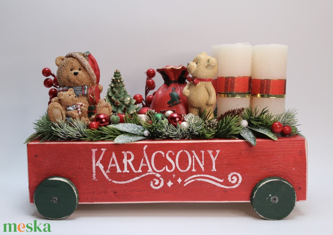 Karácsonyi láda macis adventi dekoráció - karácsony - adventi díszek - adventi asztaldísz - Meska.hu