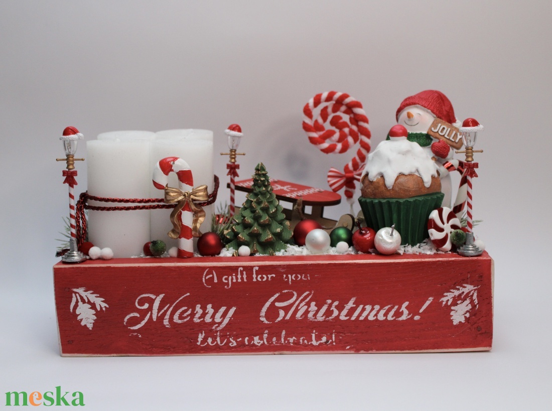 Karácsonyi láda hóemberes világító dekoráció - karácsony - adventi díszek - adventi asztaldísz - Meska.hu