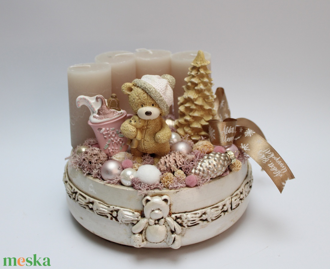 Karácsonyi pasztell macis adventi dekoráció - karácsony - adventi díszek - adventi asztaldísz - Meska.hu