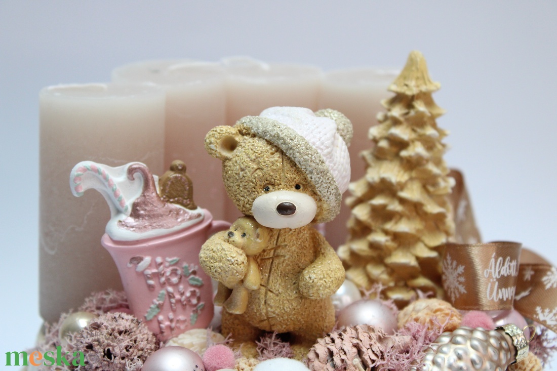 Karácsonyi pasztell macis adventi dekoráció - karácsony - adventi díszek - adventi asztaldísz - Meska.hu