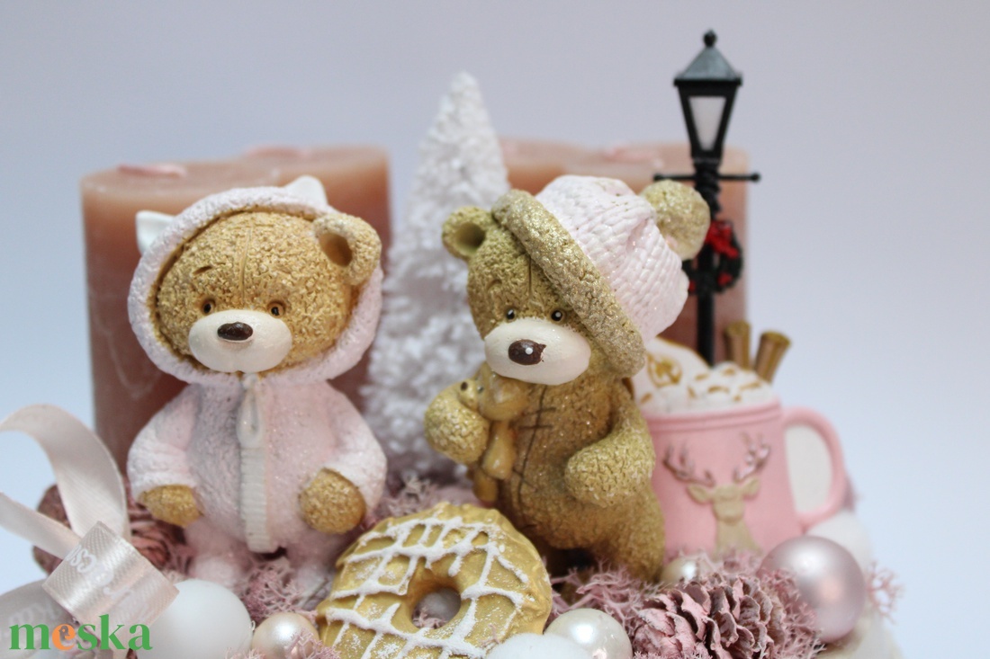 Karácsonyi pasztell macis adventi dekoráció - karácsony - adventi díszek - adventi asztaldísz - Meska.hu