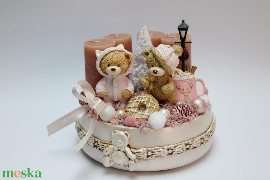 Karácsonyi pasztell macis adventi dekoráció - karácsony - adventi díszek - adventi asztaldísz - Meska.hu