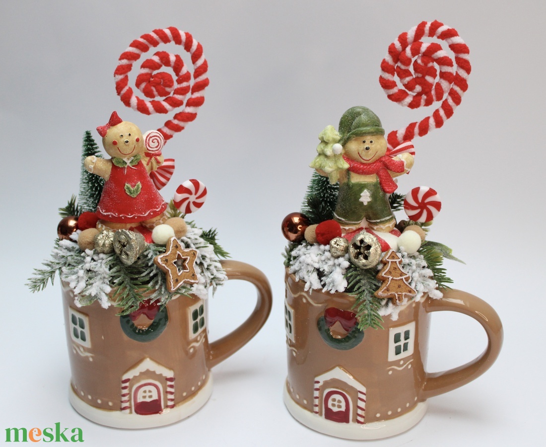 Karácsonyi bögrés dekoráció - karácsony - adventi díszek - adventi asztaldísz - Meska.hu
