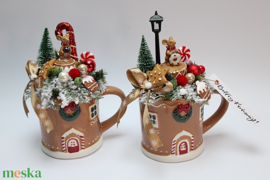 Karácsonyi bögrés dekoráció - karácsony - adventi díszek - adventi asztaldísz - Meska.hu