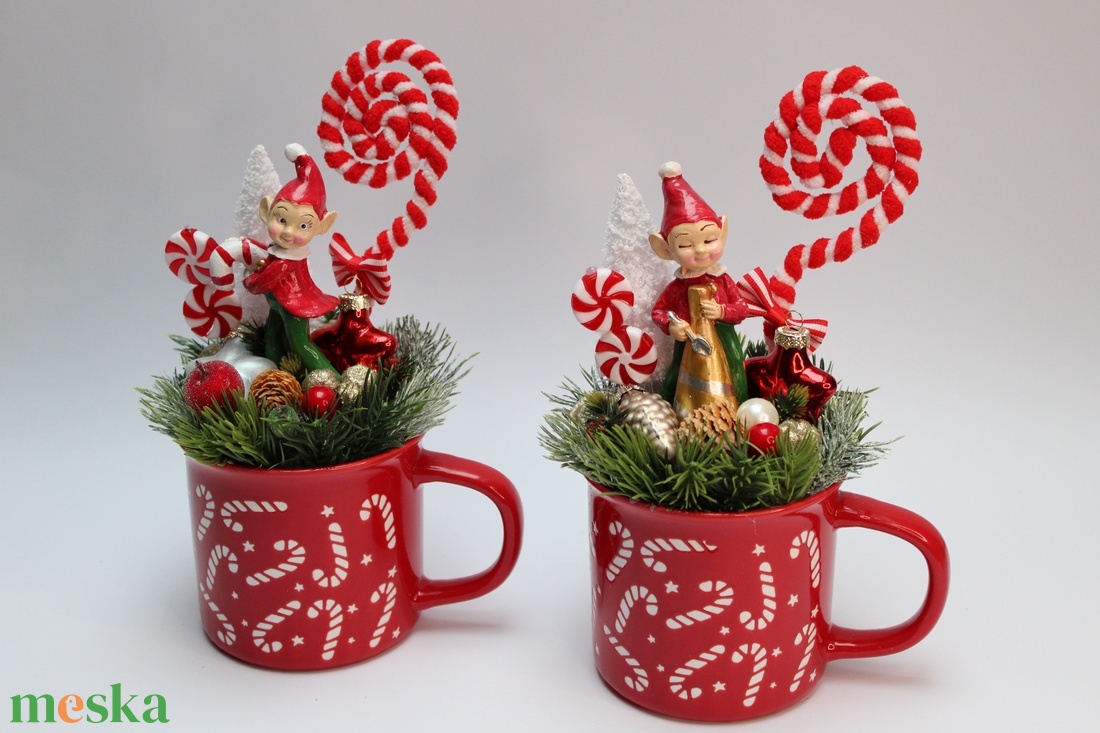 Karácsonyi bögrés dekoráció - karácsony - adventi díszek - adventi asztaldísz - Meska.hu