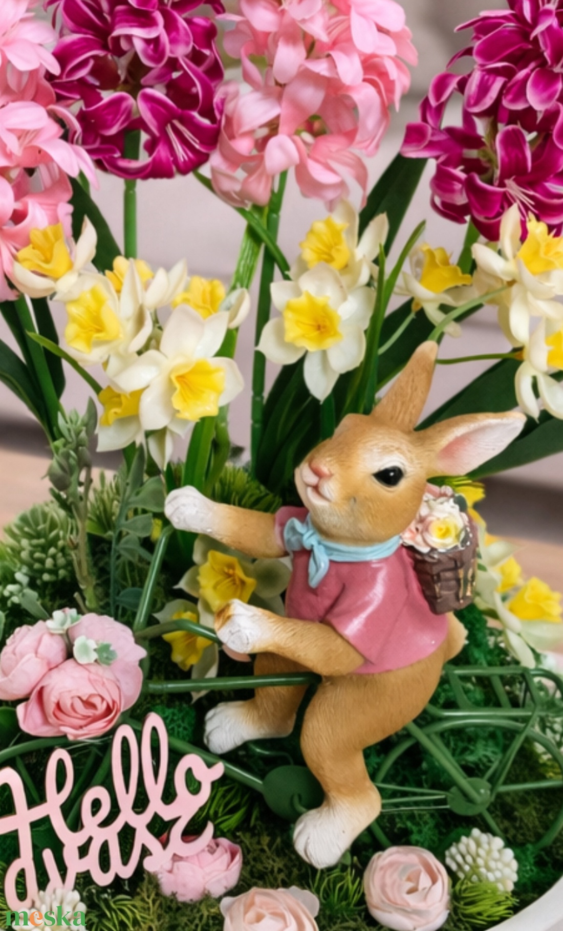 Tavaszi asztaldísz bicikliző nyuszis - otthon & életmód - dekoráció - húsvéti asztaldíszek - Meska.hu