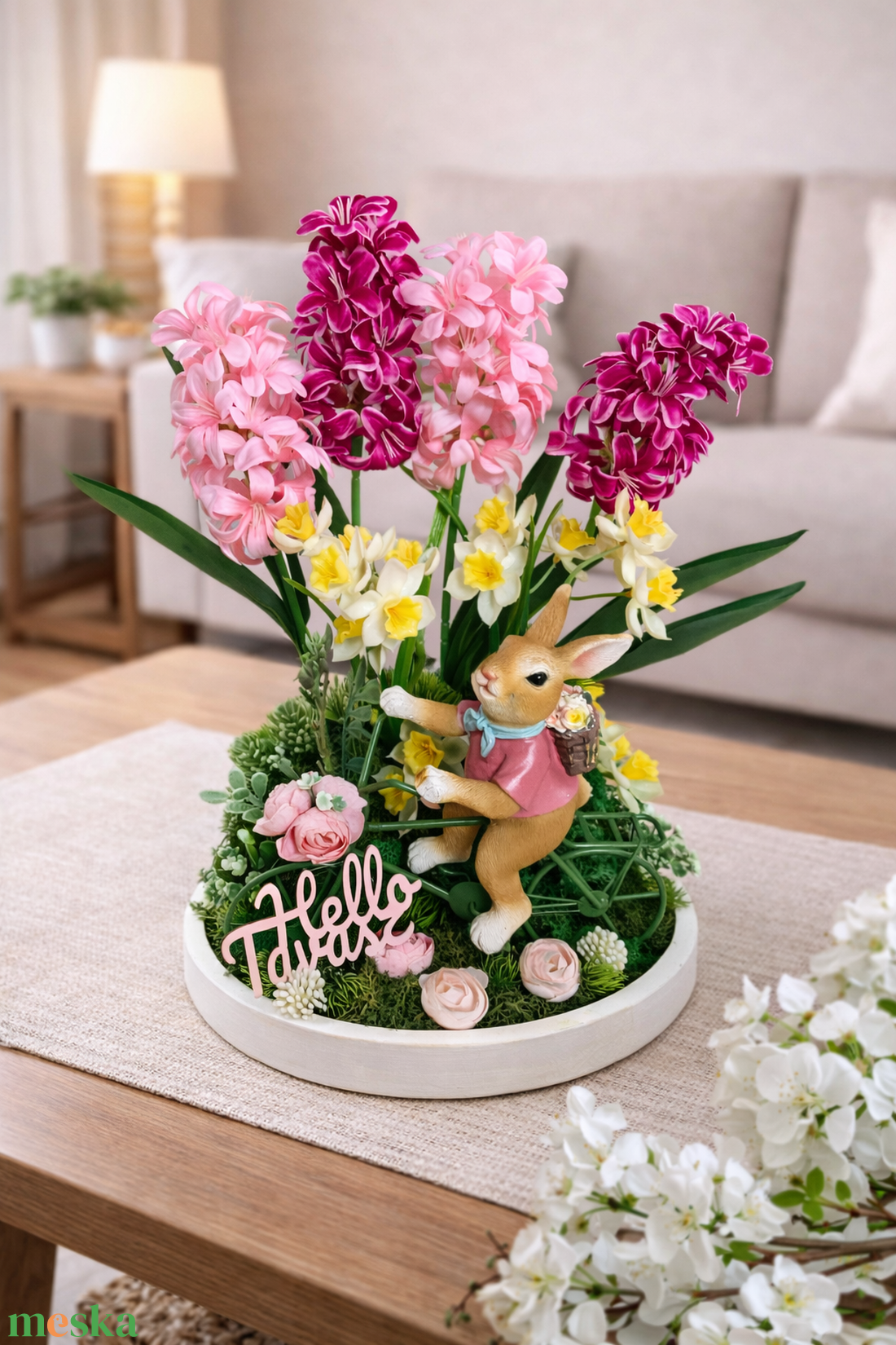 Tavaszi asztaldísz bicikliző nyuszis - otthon & életmód - dekoráció - húsvéti asztaldíszek - Meska.hu