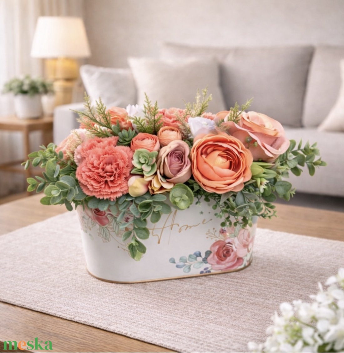 Tavaszi asztaldísz barack, fém kaspóban - otthon & életmód - dekoráció - asztal és polc dekoráció - asztaldísz - Meska.hu