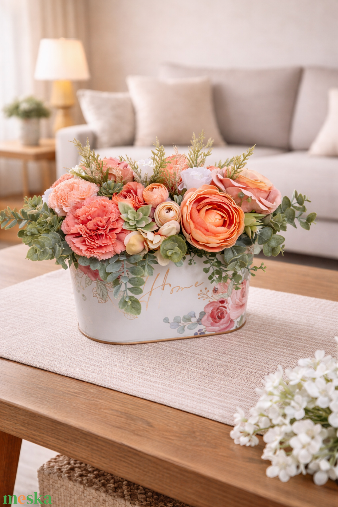 Tavaszi asztaldísz barack, fém kaspóban - otthon & életmód - dekoráció - asztal és polc dekoráció - asztaldísz - Meska.hu