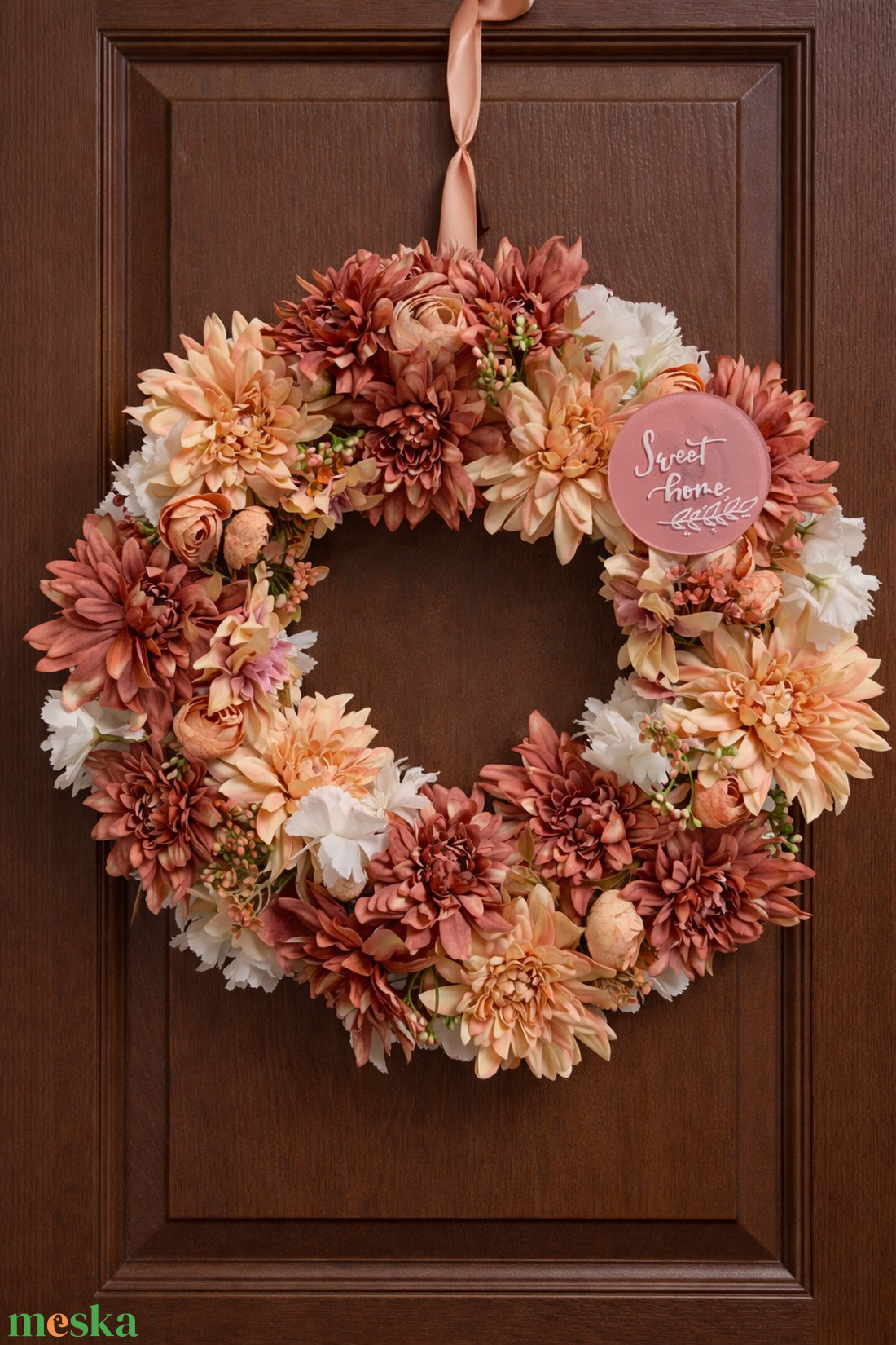 Tavaszi ajtódísz 40 cm-es pasztell barack - otthon & életmód - dekoráció - ajtó- és ablak dekoráció - ajtódísz & kopogtató - Meska.hu