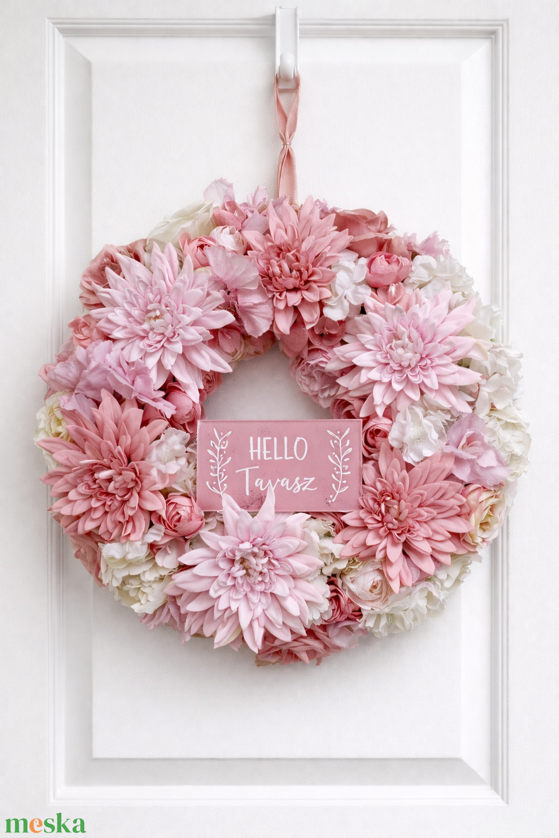 Tavaszi ajtódísz 35 cm-es pasztell rózsaszín - otthon & életmód - dekoráció - ajtó- és ablak dekoráció - ajtódísz & kopogtató - Meska.hu