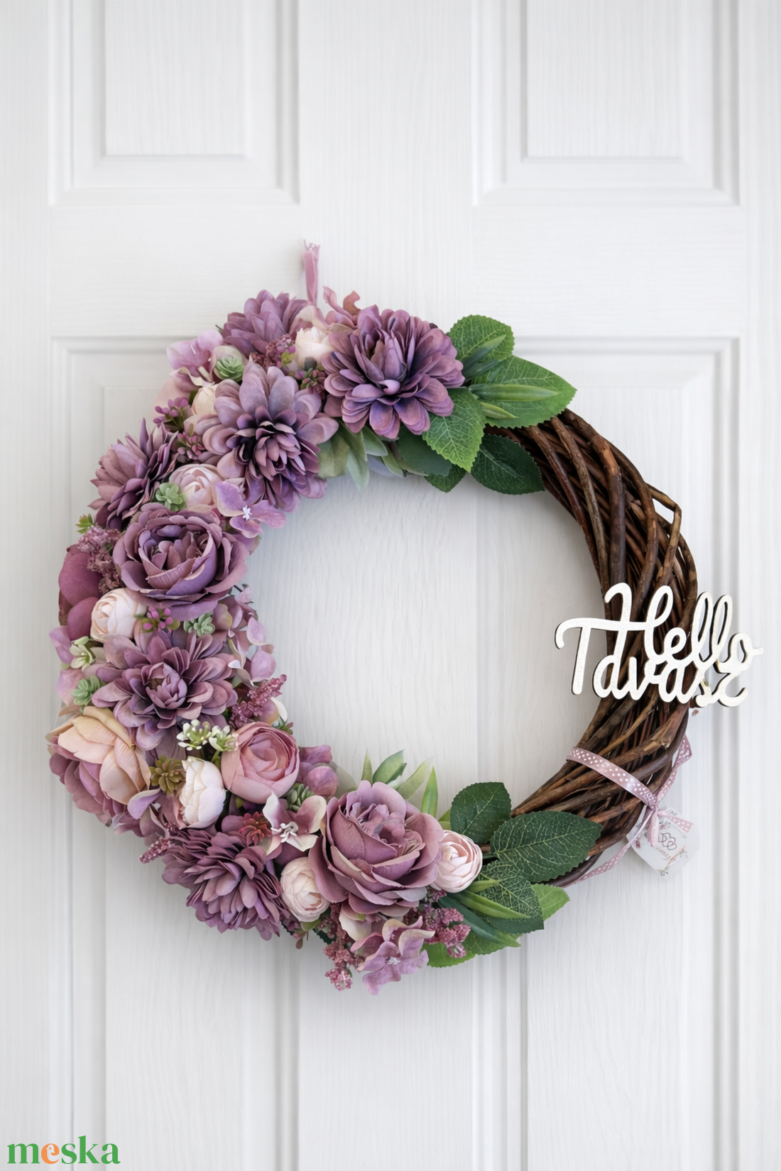 Tavaszi ajtódísz 35 cm-es pasztell lila - otthon & életmód - dekoráció - ajtó- és ablak dekoráció - ajtódísz & kopogtató - Meska.hu