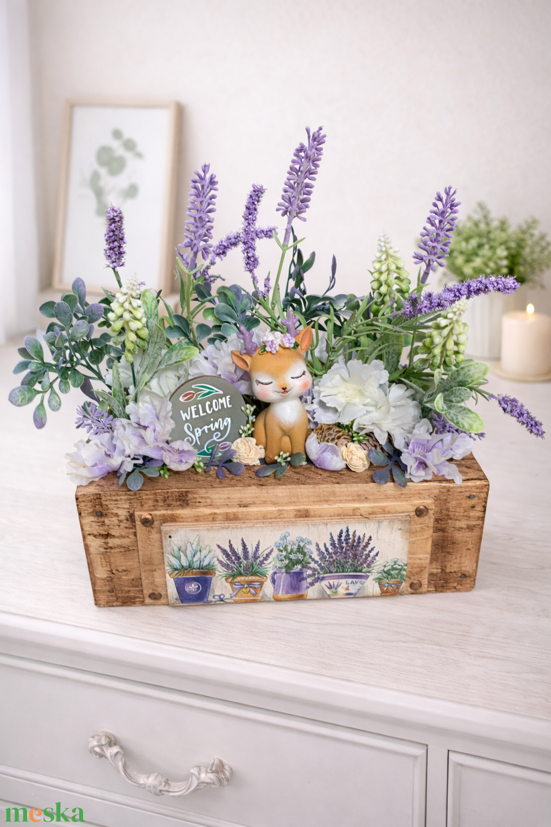 Tavaszi asztaldísz levendulás - otthon & életmód - virágdekoráció - virágdíszek - virágdísz kaspóban - Meska.hu