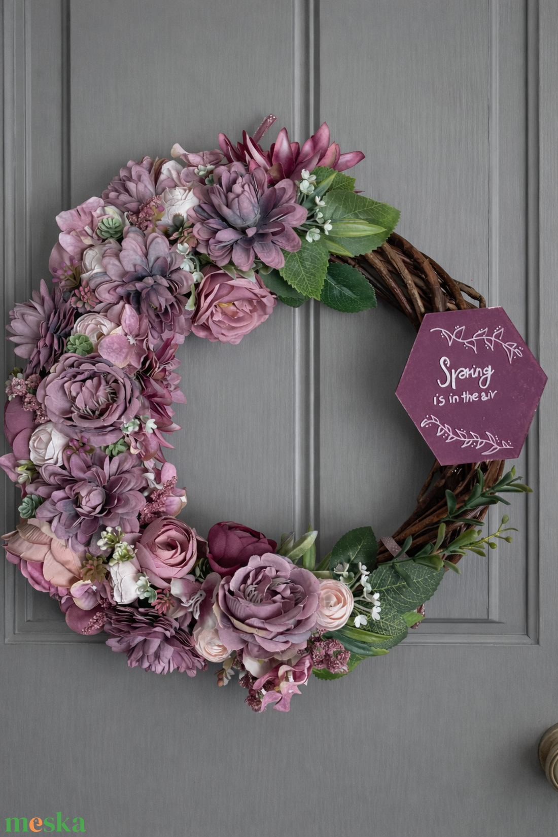 Tavaszi ajtódísz 35 cm-es pasztell lila - otthon & életmód - dekoráció - ajtó- és ablak dekoráció - ajtódísz & kopogtató - Meska.hu