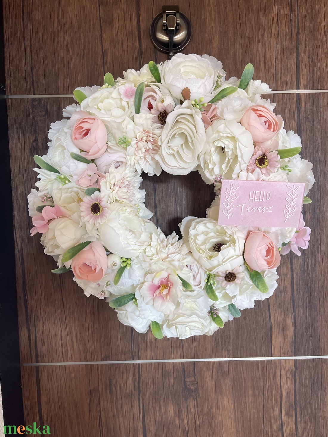 Tavaszi ajtódísz 37 cm-es pasztell rózsaszín - otthon & életmód - dekoráció - ajtó- és ablak dekoráció - ajtódísz & kopogtató - Meska.hu