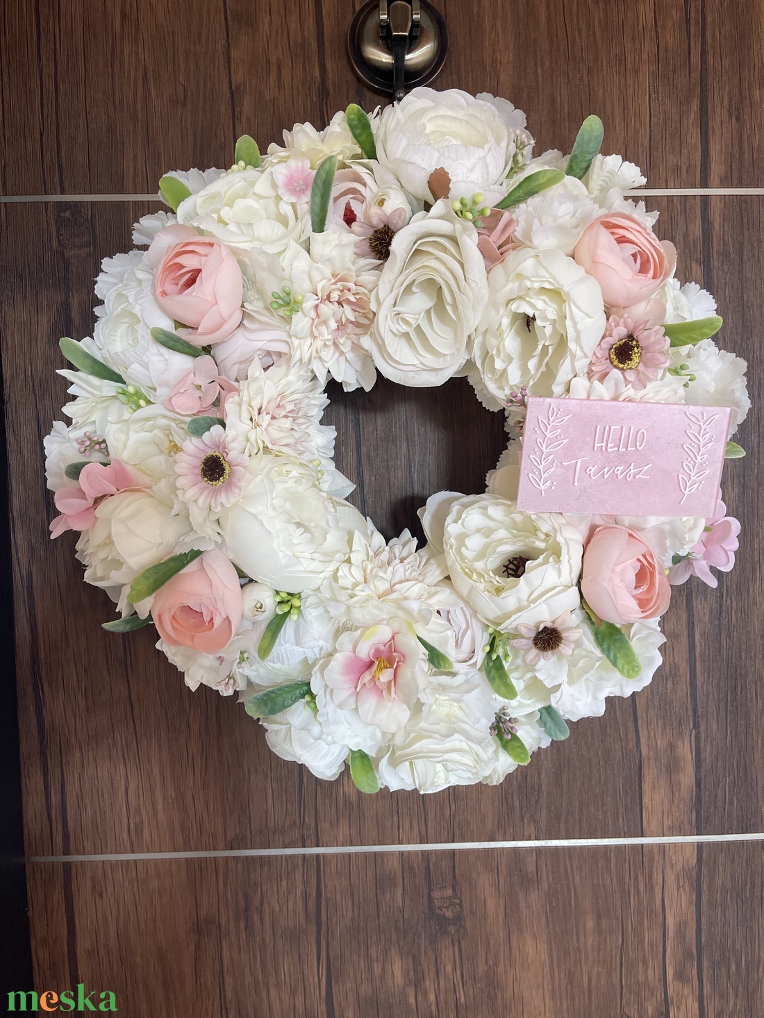 Tavaszi ajtódísz 37 cm-es pasztell rózsaszín - otthon & életmód - dekoráció - ajtó- és ablak dekoráció - ajtódísz & kopogtató - Meska.hu
