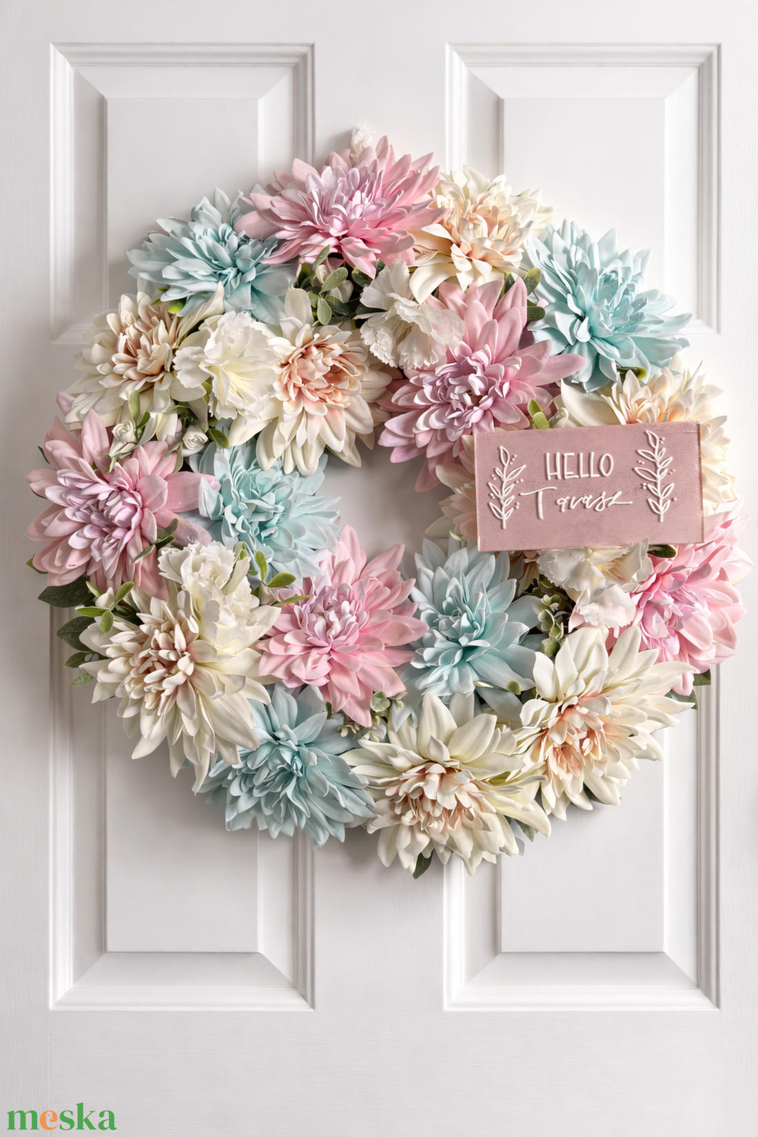 Tavaszi ajtódísz 34 cm-es pasztell - otthon & életmód - dekoráció - ajtó- és ablak dekoráció - ajtódísz & kopogtató - Meska.hu